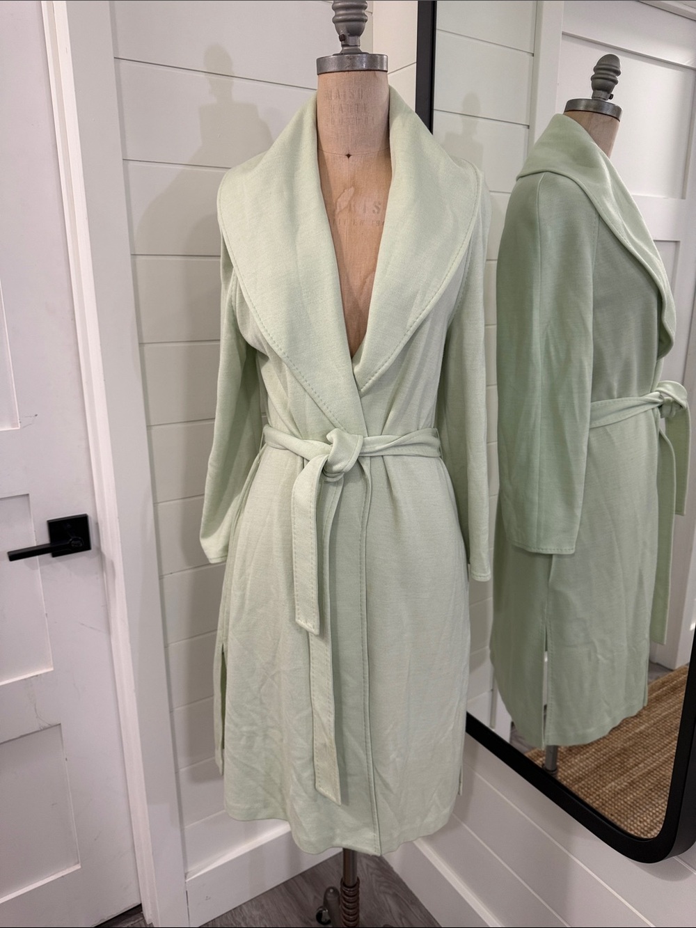 St. John Pale Mint Green Shawl-Collar Belted Cardigan